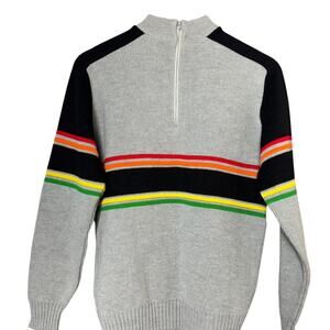 Vintage 80's Unisex Grey Long Sleeve 1/4-Zip Sweater w/ Pop Of Color